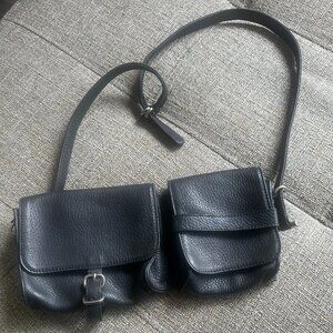 Johnny Farrah Black Leather Fanny Pack Crossbody Bag